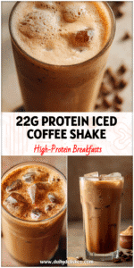 Glass of iced coffee mixed with protein powder showing a creamy iced coffee protein shake as a high protein coffee recipe at home