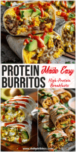 A tray of High Protein Breakfast Burritos wrapped in foil with fresh avocado and Sriracha Mayonnaise drizzle.