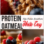A golden baked oatmeal square topped with berries showcasing protein baked oatmeal for a balanced breakfast