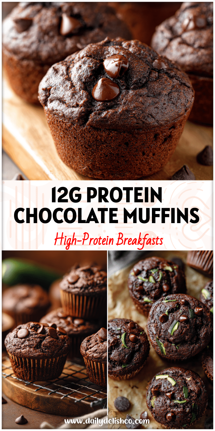Moist High Protein Chocolate Zucchini Muffins with rich cocoa, looking like Fitness Cupcakes and perfect as Healthy High Protein Breakfast Muffins or Coffee Protein Muffins.