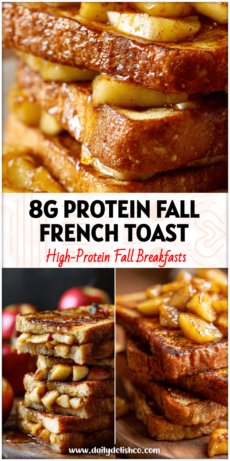 Stack of Caramelised Apple Cinnamon French Toast topped with golden apples for the Perfect Fall Brunch Recipe