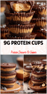 Stack of Chocolate Peanut Butter Protein Cups made with 1up Protein showcasing creamy Homemade Recess Cups Healthy.