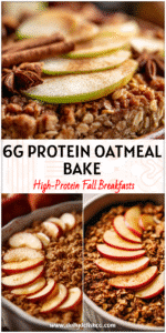 Golden Apple Crisp Baked Oatmeal Oven Bake topped with sliced fresh apples, a healthy fall breakfast casserole.