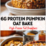 A golden Healthy Pumpkin Oat Bake You’ll Love for Meal Prep topped with oats and pumpkin spice served in a cozy fall kitchen