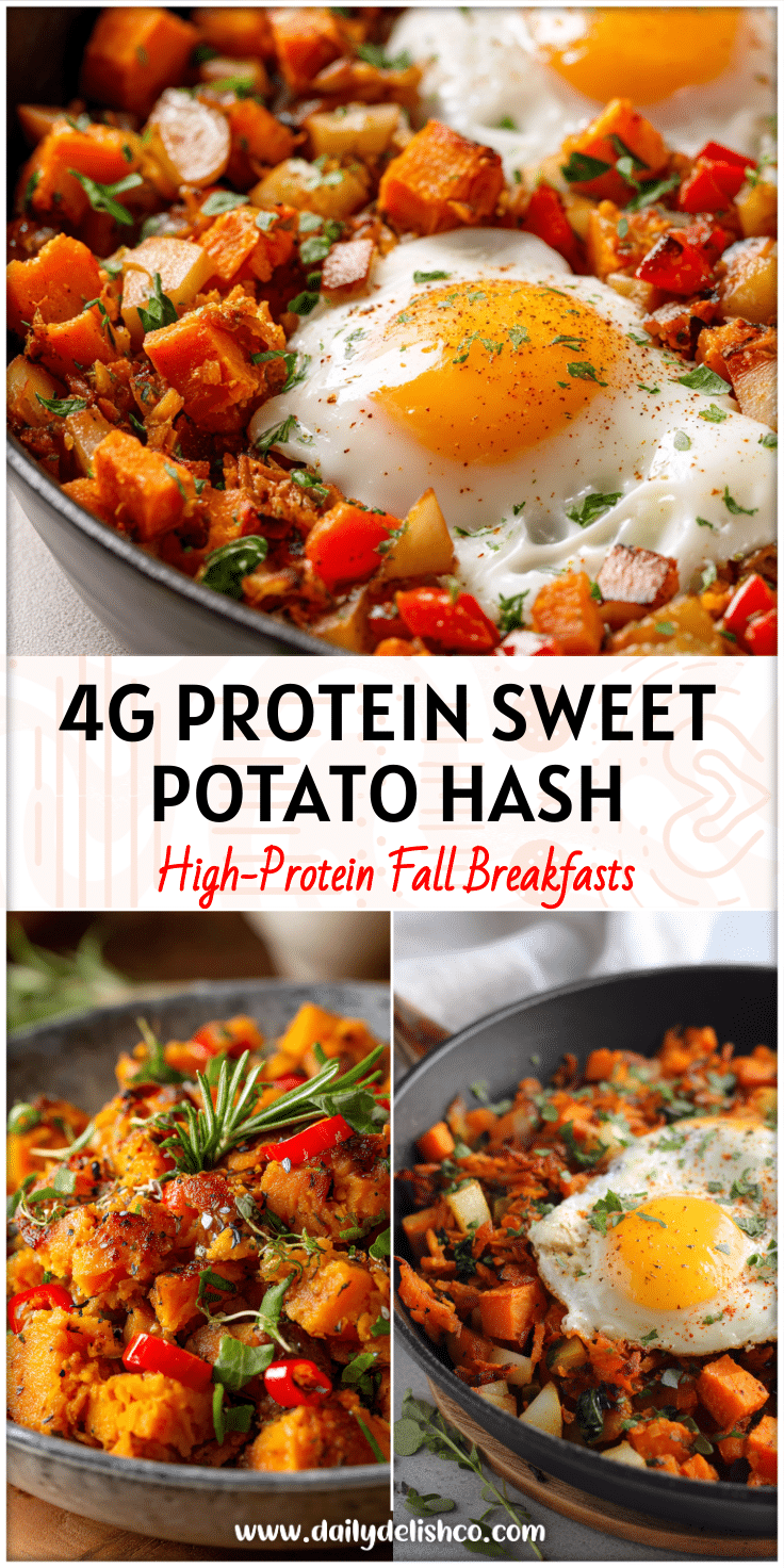 Colorful skillet of Hearty Sweet Potato Hash with apples and herbs, a Low Carb Vegan Breakfast and Harvest Sweet Potato Hash.