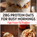 Jar of High Protein Low Sugar Apple Cinnamon Overnight Oats topped with apples, perfect for Oatmeal Prep For The Week.