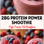 Glass of Berry Protein Smoothie made with berries and vanilla, a Healthy High Protein Smoothie perfect for breakfast or post workout.