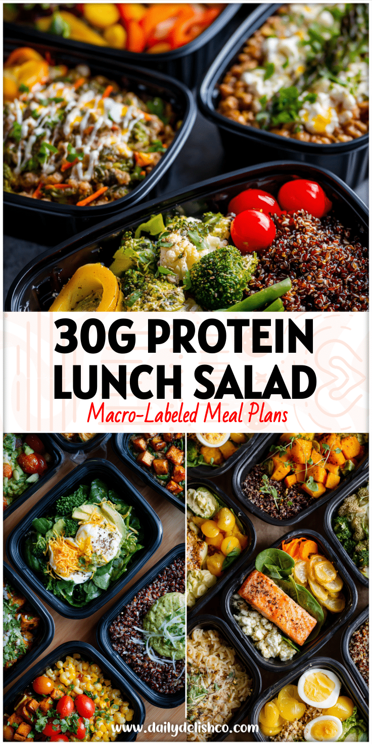 Colorful lunchboxes with high-protein salads and grains showing Healthy Easy Work Lunches and Bagged Lunch Ideas.