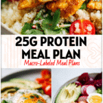 Colorful clean eating meal plan layout with fresh whole foods, easy recipes, and less processed ingredients.