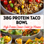 Colorful taco bowls filled with seasoned protein, grains, and veggies for Healthy Lunch Meal Prep or Protein Dinner.