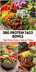 Colorful taco bowls filled with lean protein, veggies, and grains for Healthy Lunch Meal Prep and Protein Dinner.