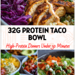 Colorful high-protein taco bowls with lean meat, veggies, and grains for Healthy Lunch Meal Prep and Work Meals.