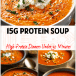 Bowl of creamy cottage cheese tomato soup topped with herbs, showing hearty protein veggie soup goodness.