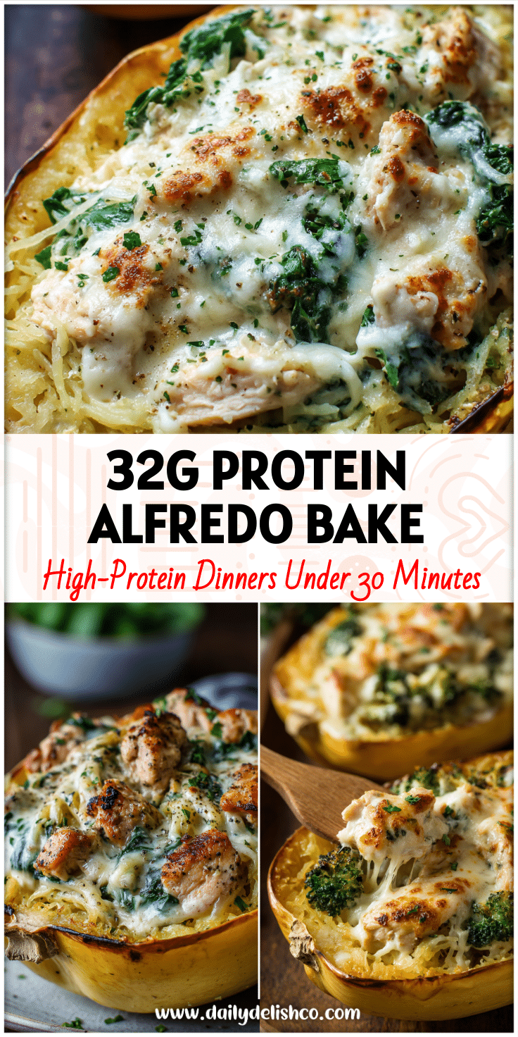 Creamy Spaghetti Squash Turkey Alfredo Bake