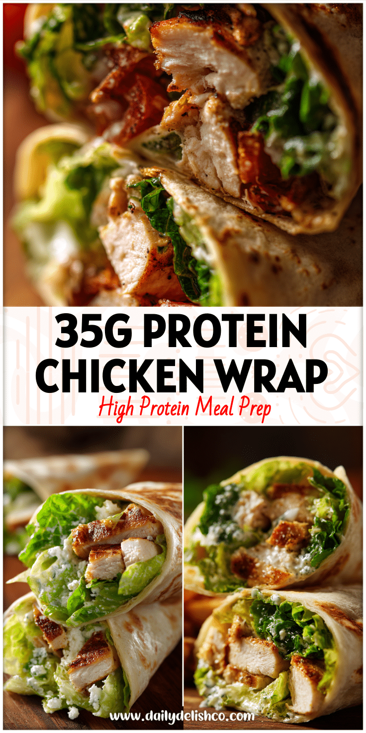 Fresh Chicken Caesar Protein Wraps filled with lettuce, grilled chicken, and dressing for quick lunch meals for work.