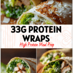 Meal prep containers with Healthy Chicken Caesar Wrap halves, fresh lettuce, and Parmesan shavings.