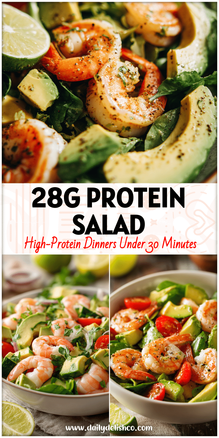 Bowl of colorful Shrimp Avocado Salad with fresh greens and lime, ideal for Keto Recipes Dinner and Healthy Nutrition.