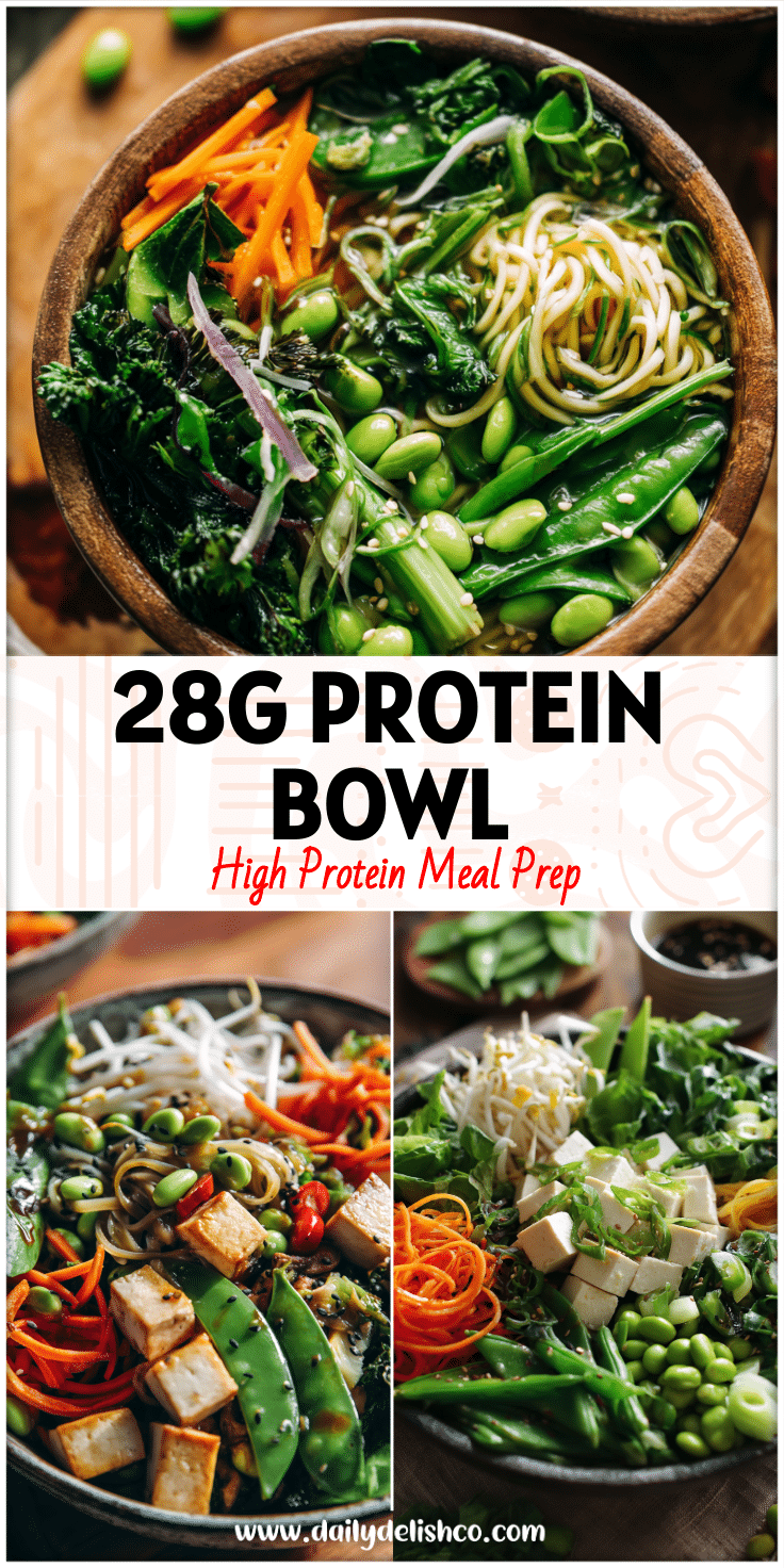 Colorful Spring Veggie Protein Bowl featuring fresh greens, tofu, and noodles in an Asian Cooking Healthy Bowls Recipe.