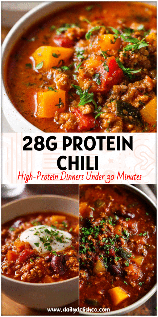 Home 9 A bowl of Turkey Pumpkin Chili topped with herbs, blending Pumpkin Puree Recipes and Fall Dinner comfort.