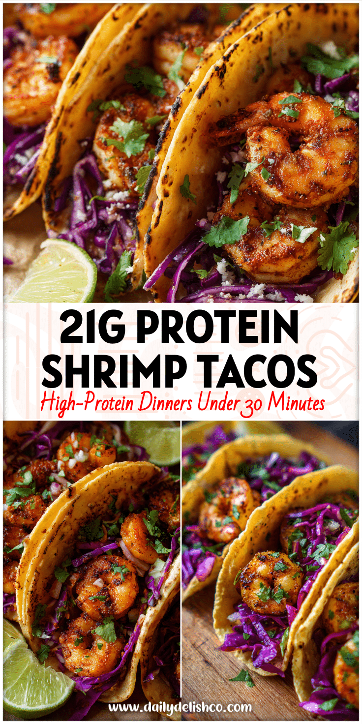 Colorful Taco Shrimp filled with seasoned shrimp, crisp cabbage, and cilantro in authentic Mediterranean and Mexican style.
