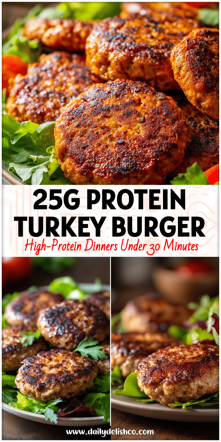 Juicy High-Protein turkey burger patties served on a plate with fresh greens and toppings as a Healthy Food With Ground Turkey option.