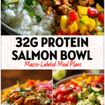 Macro-Friendly Chicken Burrito Bowls for Easy Low Calorie Meal Prep 5 Colorful chicken burrito bowls with veggies and rice shown as Clean Low Calorie Meals ideal for 400–600 Calorie Meals.