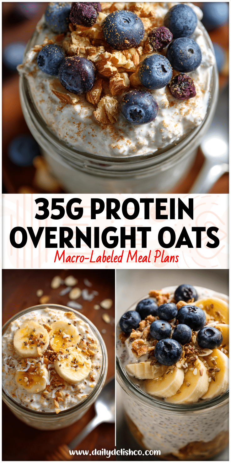 A glass jar of creamy Best High Protein Overnight Oats made with Premier Protein, perfect for Glp1 and Bariatric Overnight Oats seekers.