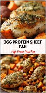Golden Macro-Friendly Sheet Pan Ranch Chicken with sweet potatoes, a colorful and Healthy Sheet Pan Meal for dinner.