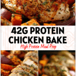 Macro-Friendly Sheet Pan Chicken with Ranch & Sweet Potatoes 5 Crispy ranch-seasoned chicken and roasted sweet potatoes on a sheet pan for an easy healthy low calorie dinner.