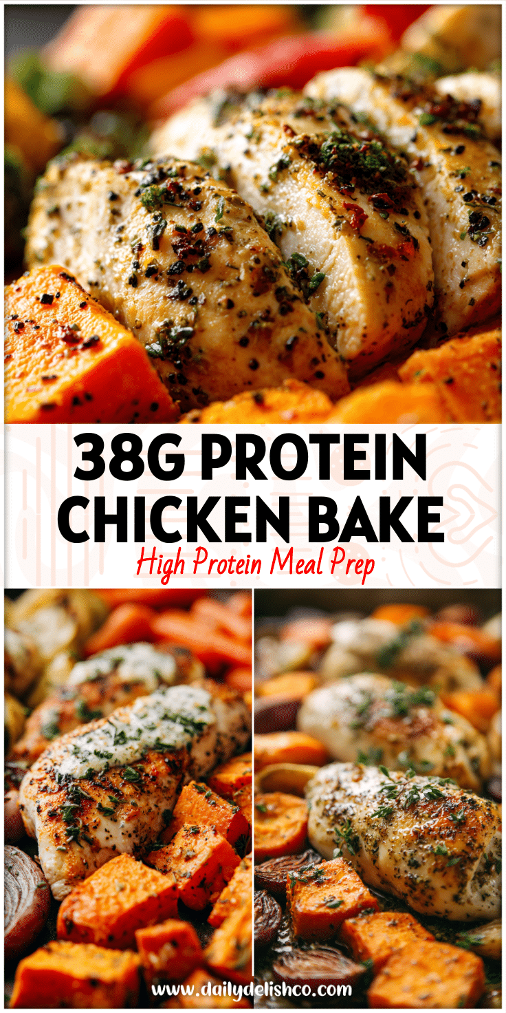 Healthy sheet pan ranch chicken and sweet potatoes served with veggies for a low calorie clean supper idea.