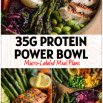 Colorful Macro Diet Meal Prep bowls with spring vegetables, lean proteins, and Healthy Macro Friendly Meals.