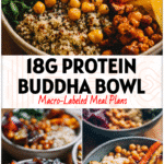 Colorful winter Buddha bowl with grains, roasted veggies, and chickpeas for Healthy Bowls Recipes and Vegan Dinners