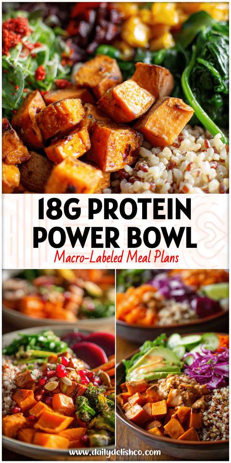 Colorful Thai Buddha Bowl filled with roasted sweet potatoes, fresh veggies, and grains for a healthy Buddy Bowl recipe.