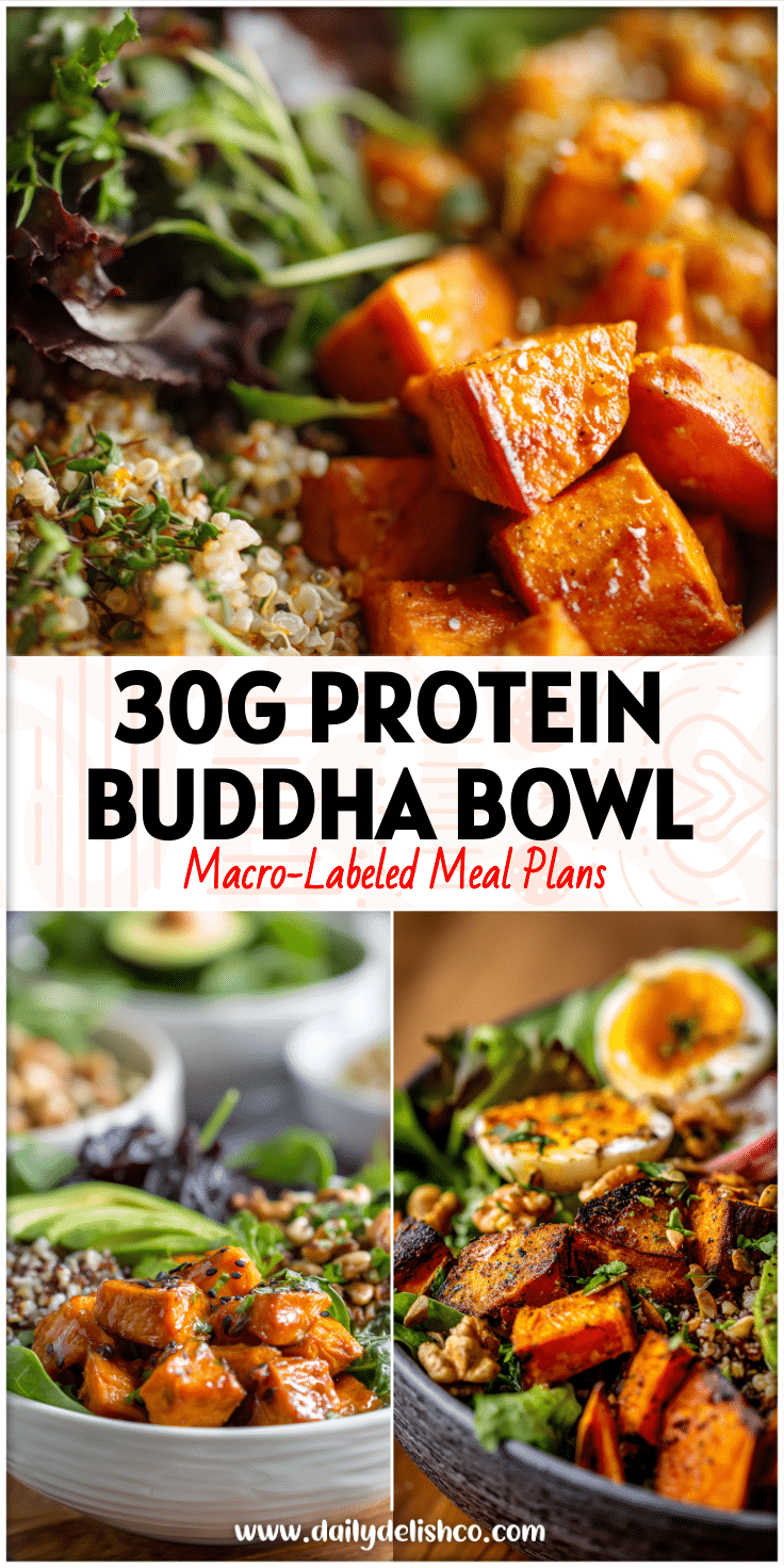A vibrant Thai Buddha Bowl filled with roasted sweet potato, fresh greens, and gluten free grains from Something Nutritious Blog.