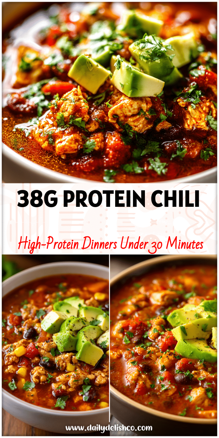Bowl of hearty Chicken Chilli In Instant Pot style topped with avocado and herbs, a colorful Healthy High Protein Meal for Macro Friendly Recipes fans.
