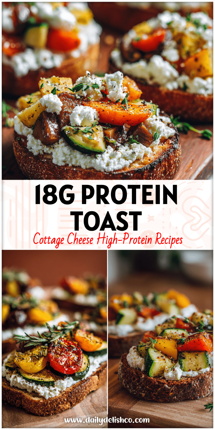A High Protein Cottage Cheese Toast Breakfast topped with fall veggies, showcasing Healthy Cottage Cheese Toast Recipes ideas.