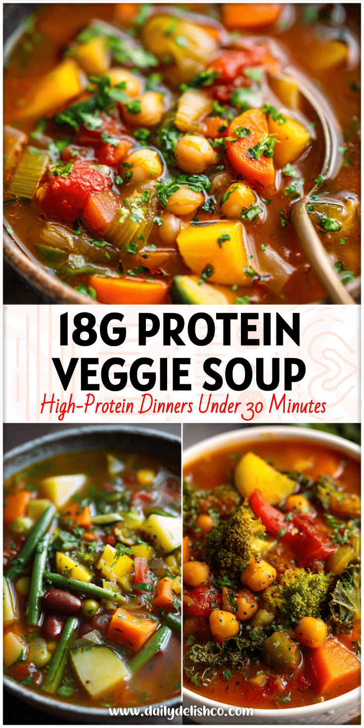 Bowl of hearty High Protein Vegetable Soup with colorful veggies and legumes for a Nutritious Vegetable Soup Recipe