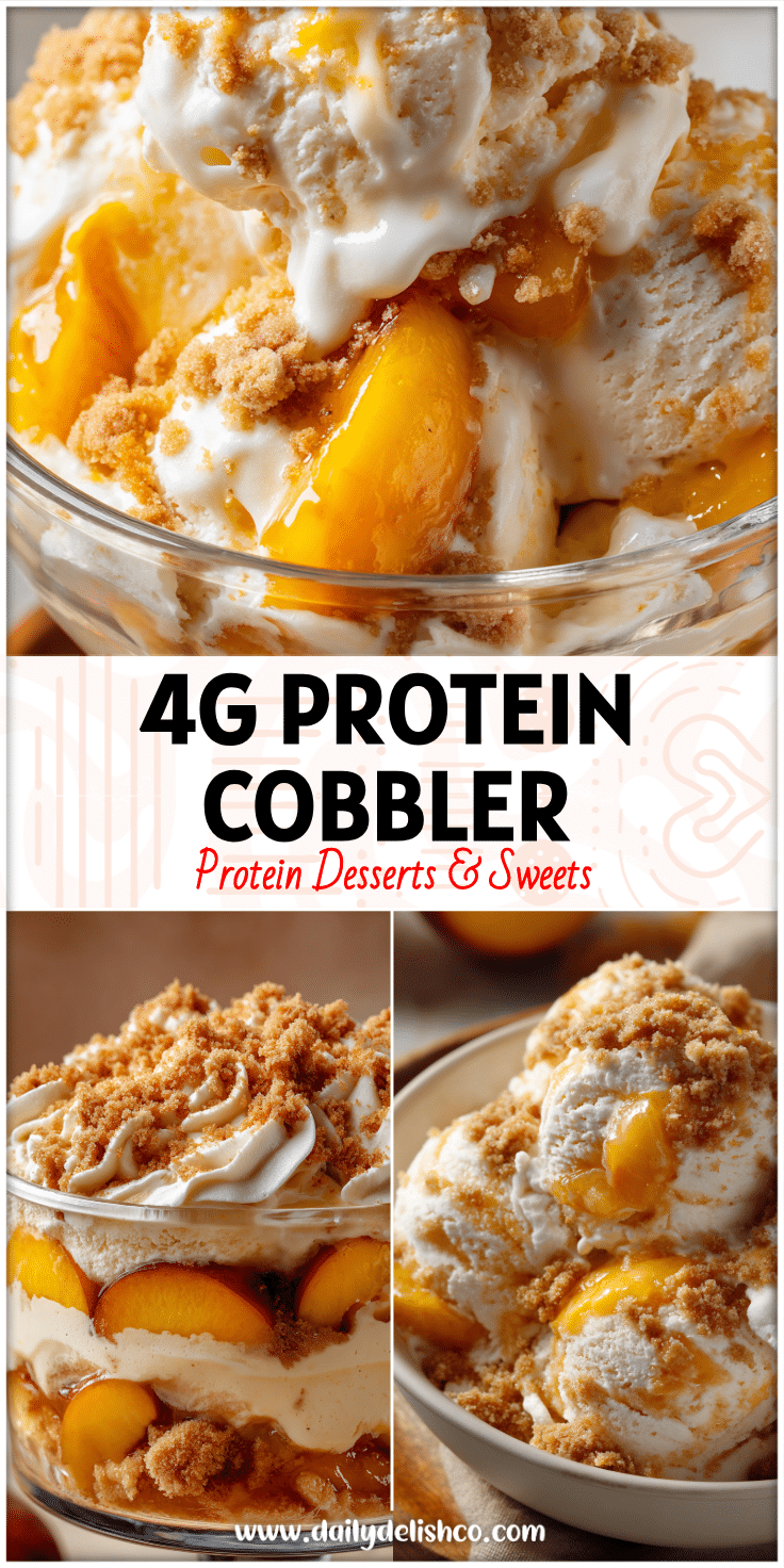 Bowl of creamy Peach Cobbler Ice Cream with cooked peaches and vanilla ice cream swirls topped with crumb mix ins.