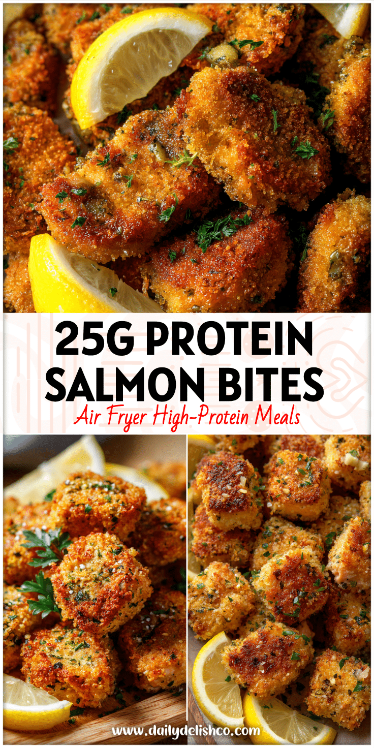 Golden salmon nuggets with lemon and garlic served on a platter, showcasing Easy Healthy Meals Salmon and Air Fryer Baked Recipes.