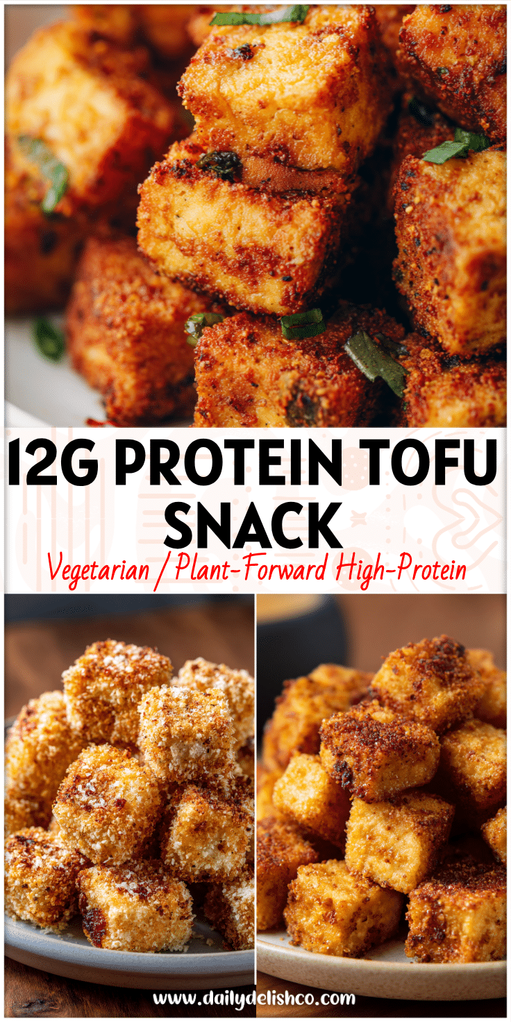 Golden crispy tofu bites served on a plate, a delicious Air Fryer Tofu Snack from Easy Vegetarian Air Fryer Recipes.