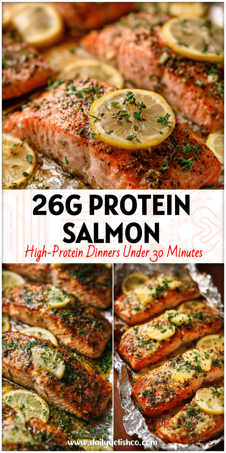 Oven-baked Lemon Pepper Salmon fillets topped with butter and herbs, cooked in foil for an easy, flavorful recipe.