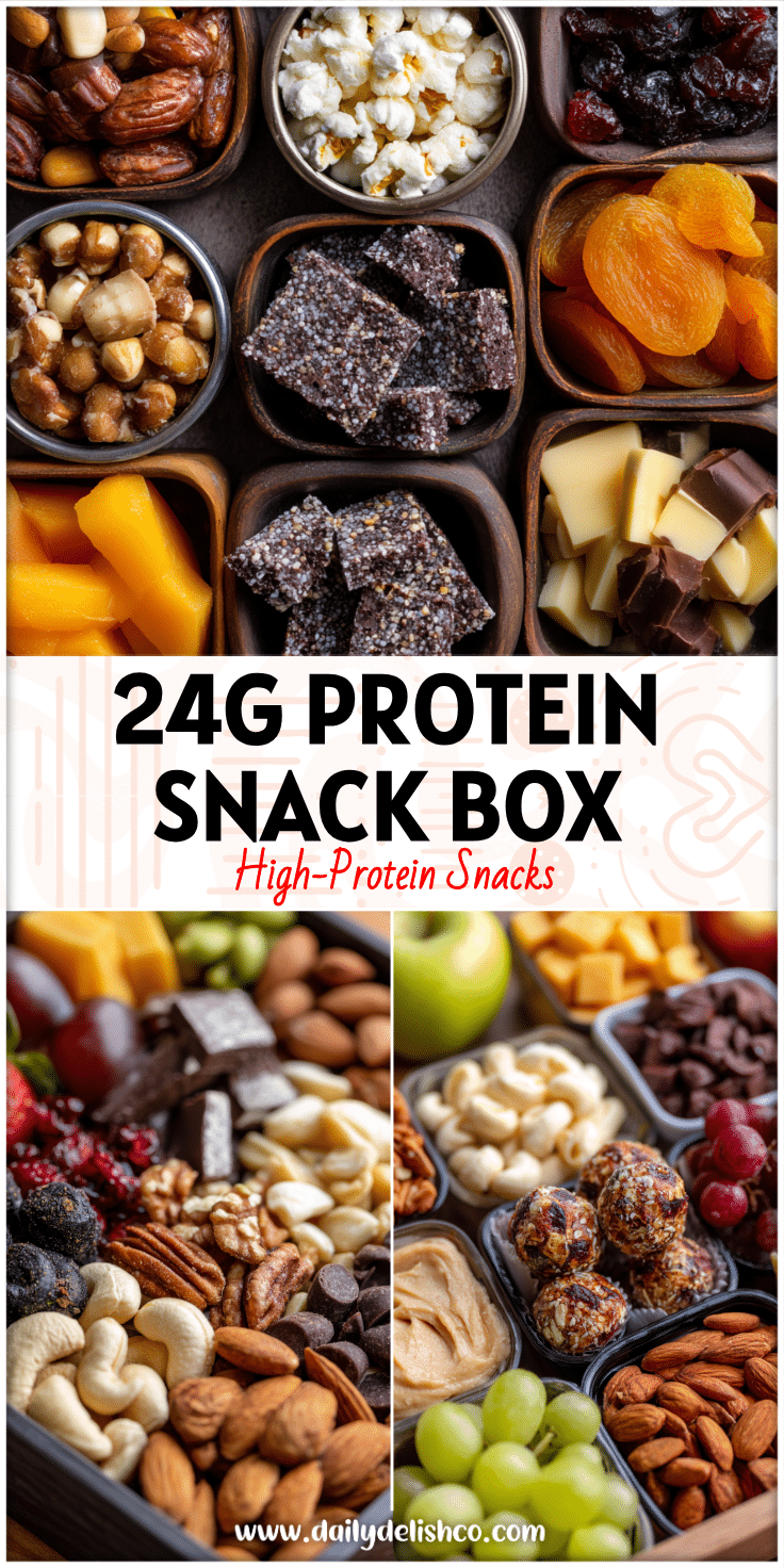 A colorful High-Protein Fall Snack Box with Quick Protein Snacks On The Go, perfect Snack For Adults and Healthy Snacks To Take To Work.