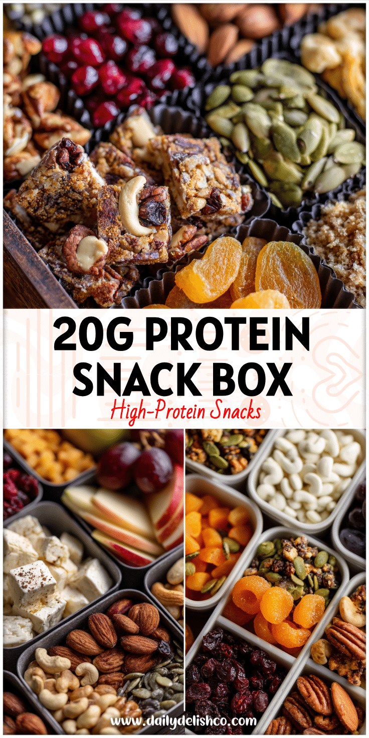 Colorful High Protein Snackle Box Ideas with nuts, fruits, and Protein Easy Snacks arranged for Healthy Snacks To Take To Work.
