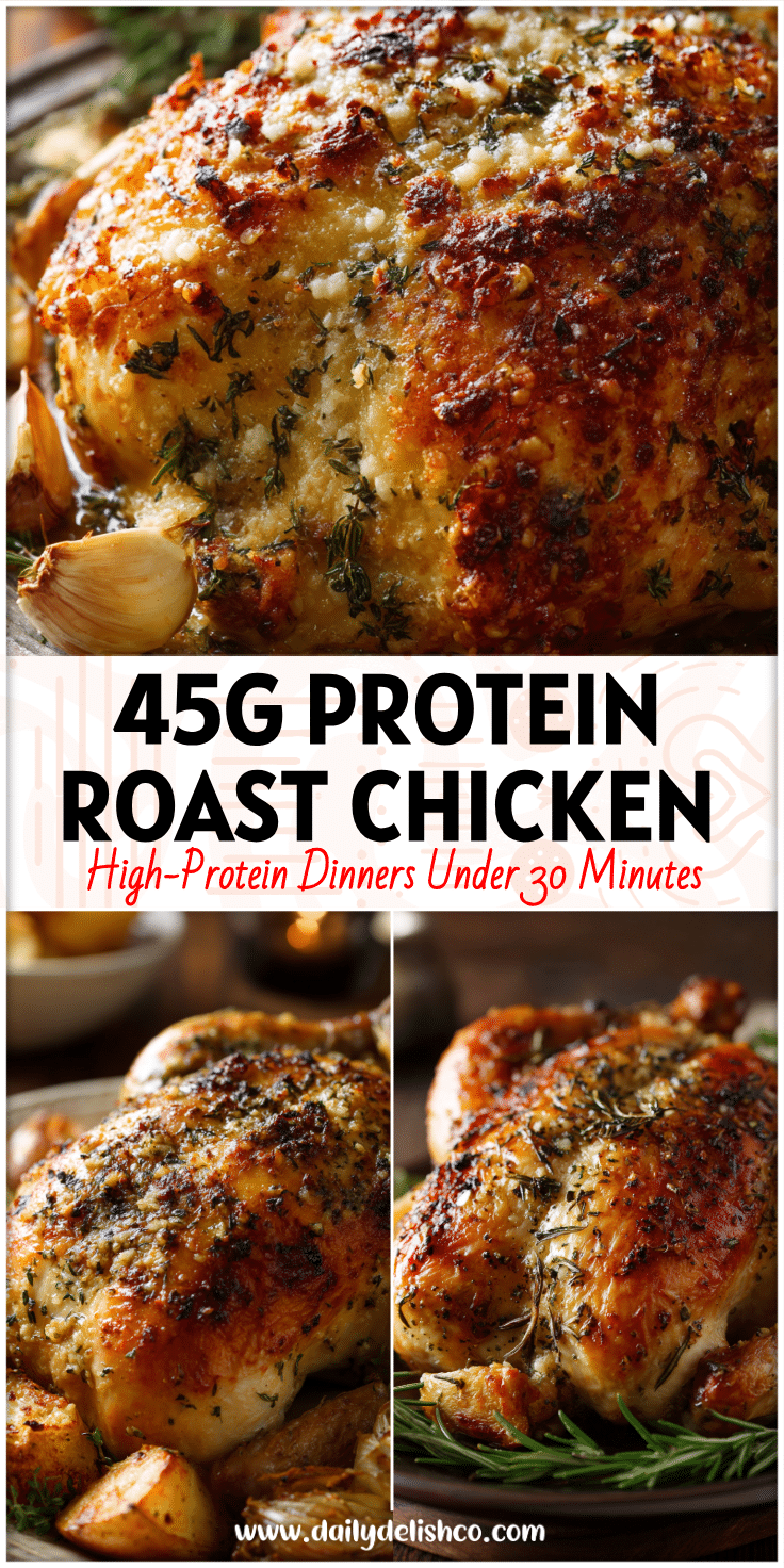 Golden Garlic Parmesan Roast Chicken on a platter, perfect Fall Whole Chicken Recipe and Chicken Recipe For Thanksgiving.