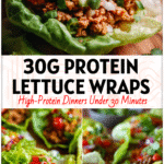 Fresh lettuce wraps with ground turkey filling topped with colorful veggies for a high protein healthy meal