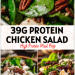 Colorful bowl of High Protein Chicken Salad with pecans and greens, perfect for Easy Protein Lunches For Work.