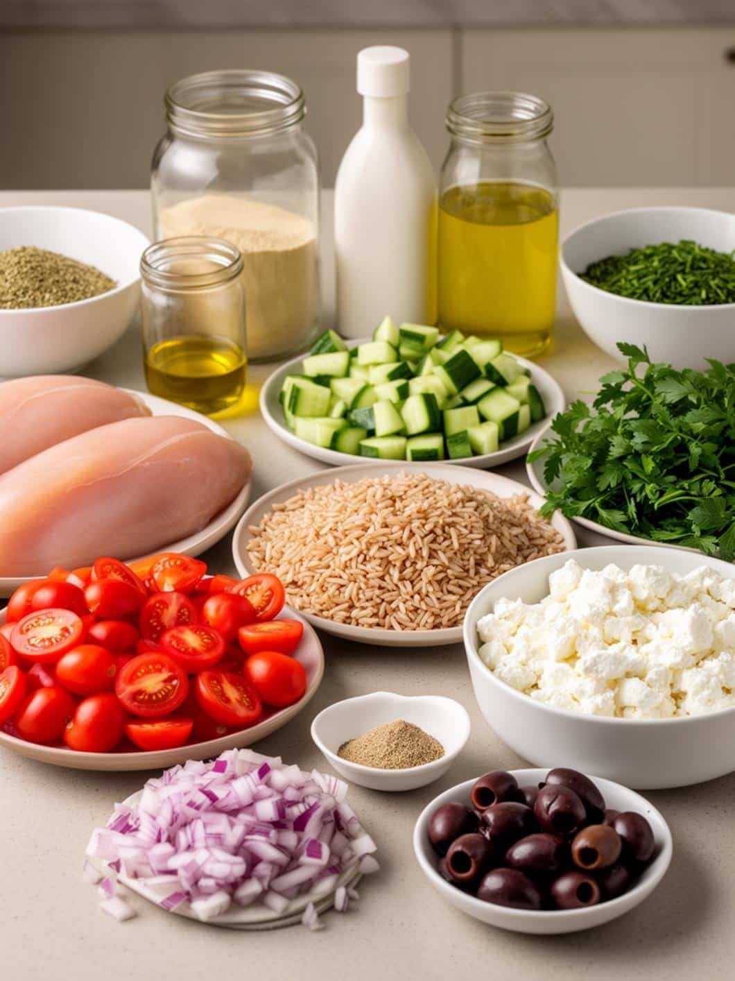 Healthy Mediterranean Chicken Bowls: Easy Greek Chicken & Rice for Lunch