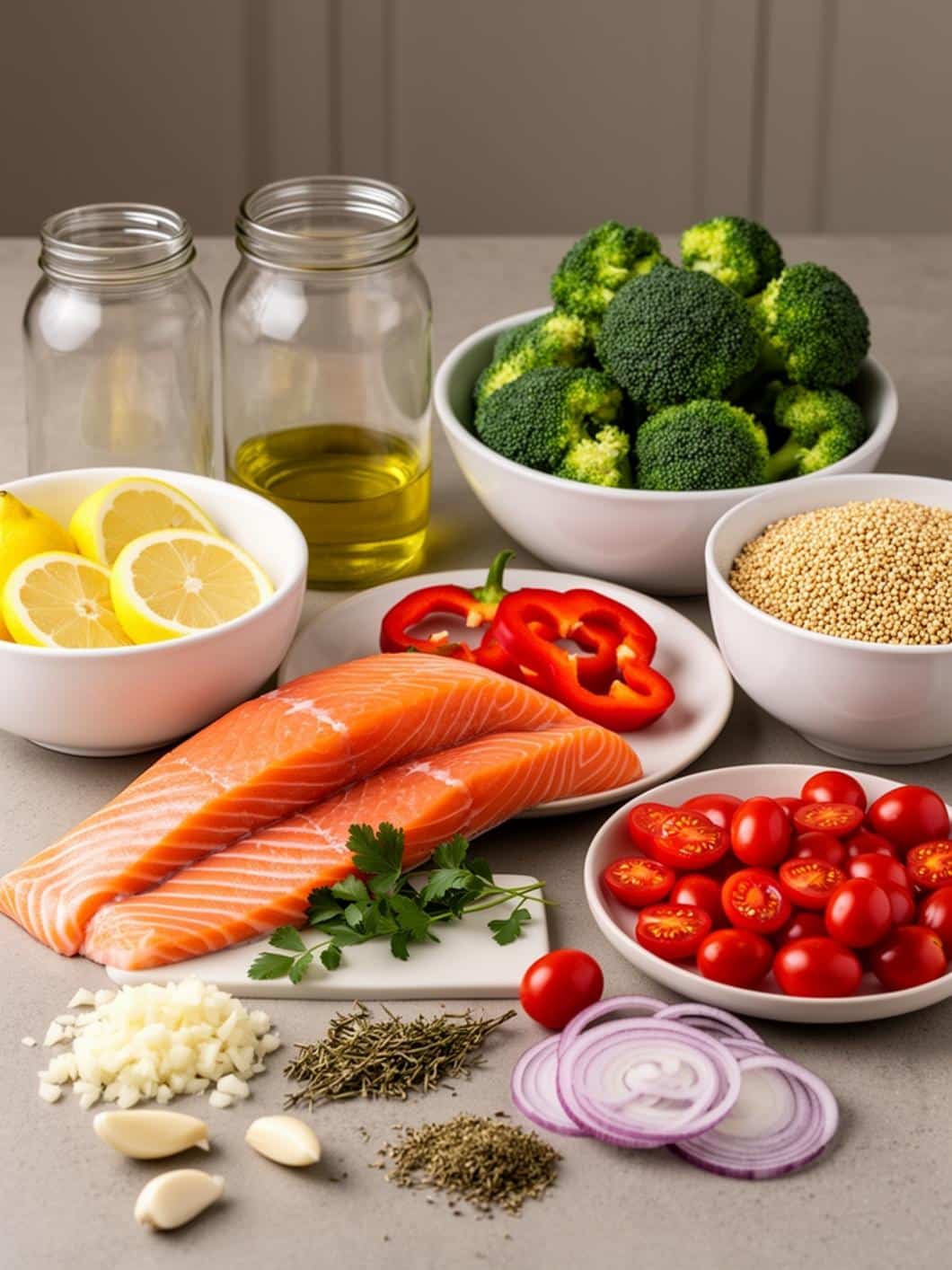 High-Protein Lemon Garlic Salmon Bowls - Healthy & Easy Mediterranean Meal Idea