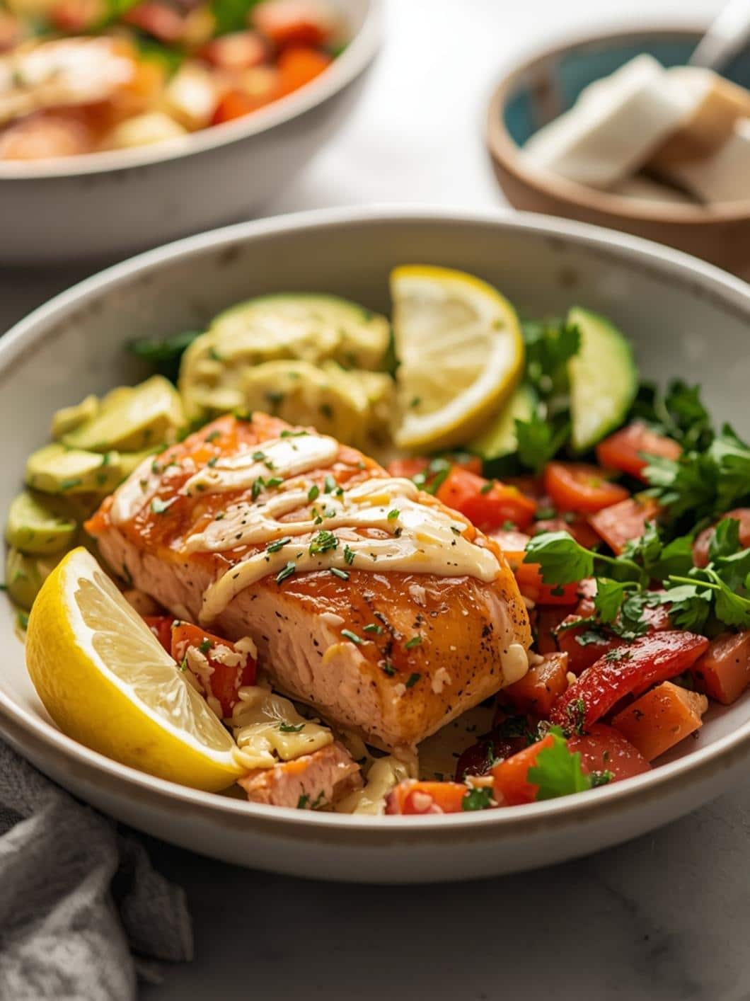 High-Protein Lemon Garlic Salmon Bowls - Healthy & Easy Mediterranean Meal Idea