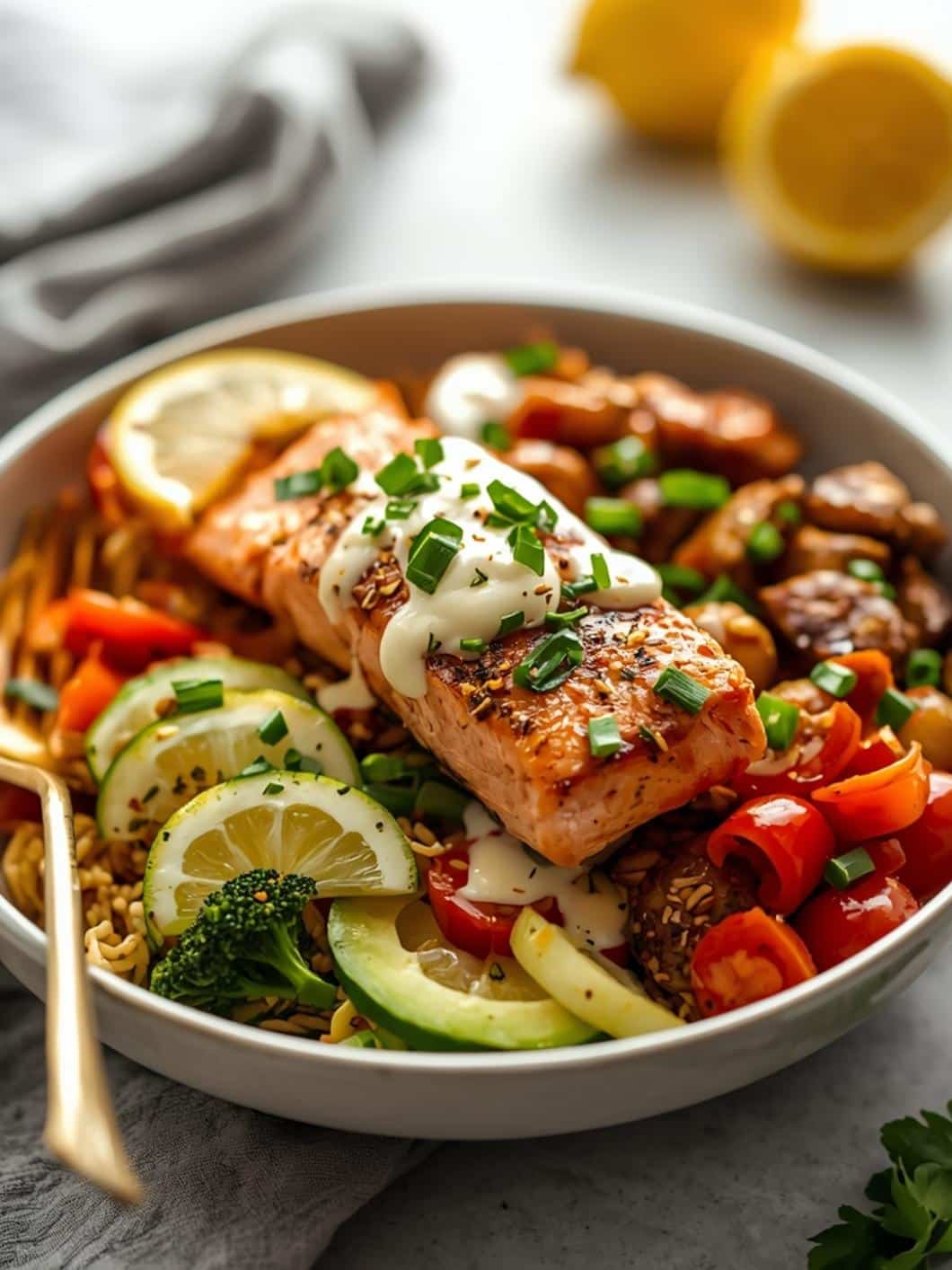 High-Protein Lemon Garlic Salmon Bowls - Healthy Meal Ideas
